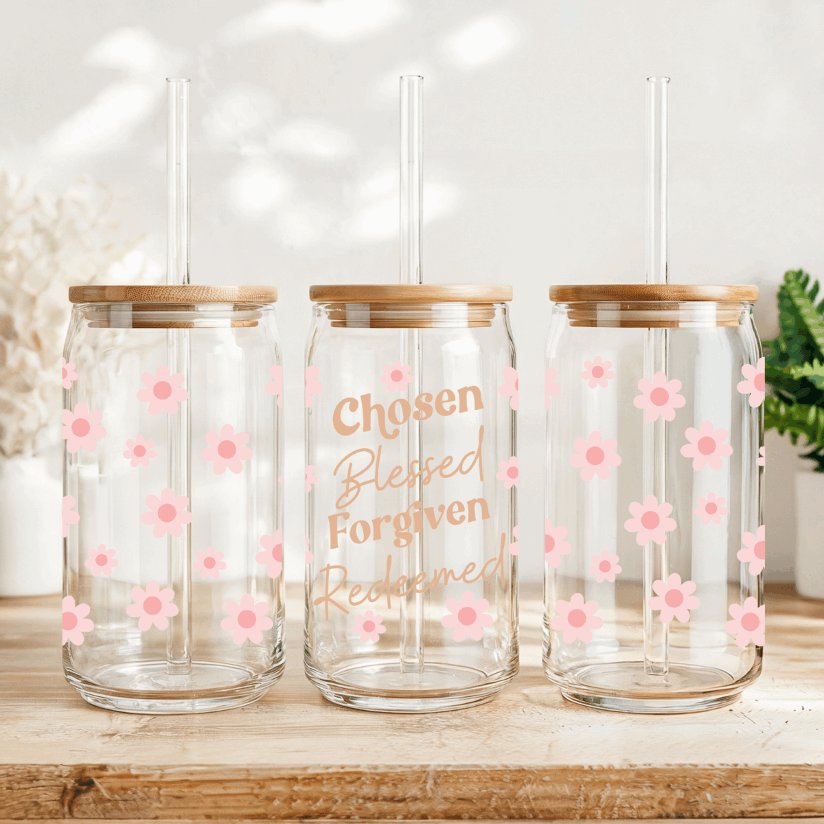 Chosen, Blessed, Forgiven, Redeemed 16 oz Glass Tumbler
