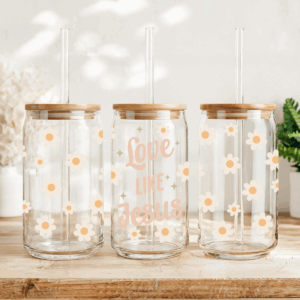 Love Like Jesus 16 oz Glass Tumbler with Lid and Straw